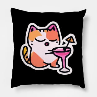 Cat with Cocktail Bartender Cat Party Retro Pillow