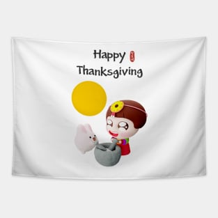 Happy Thanksgiving with Moon Rabbit Tapestry