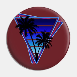 Retrowave style palm tree sunset Ultra Blue Pin