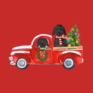 Black Lab Dogs Red Christmas Truck T-Shirt