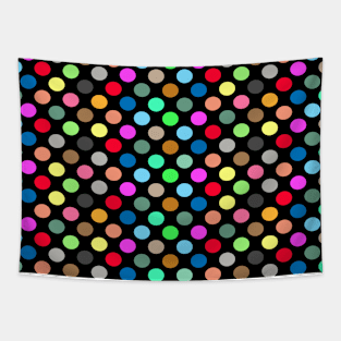 Colorful Polka Dots on Black Background - Seamless Pattern Tapestry