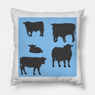 Angus Cattle Pattern Blue Pillow