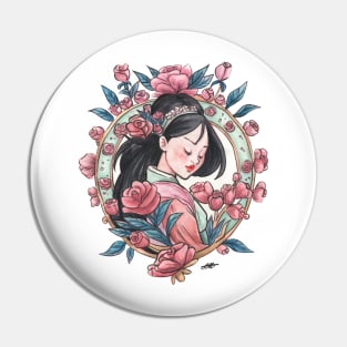 Pink Princess Geisha Art Deco Watercolour Pin