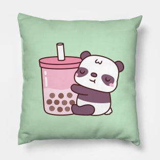 Cute Panda Hugging Strawberry Milk Tea Pillow
