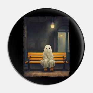 Vintage Cute Ghost Waiting Sitting On Chair Halloween Gothic Pin