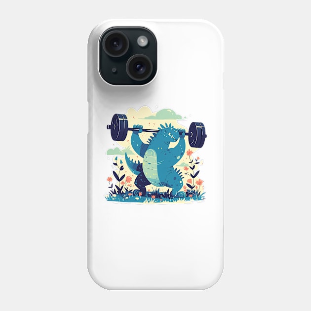 dino lifting weight Phone Case by peterdoraki