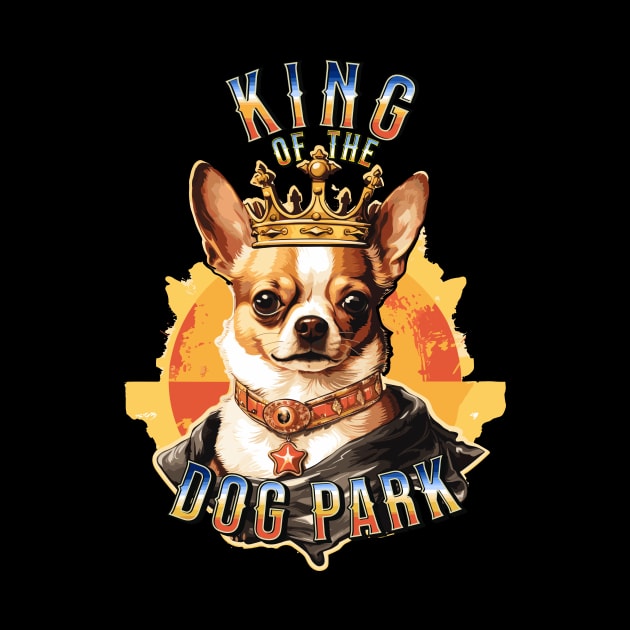 Cute Tan Chihuahua King of the Dog Park graphic for dog lover dog mom dog dad Funny Dog by Tees 4 Thee