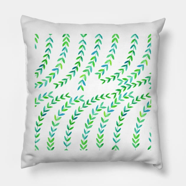 Watercolor Vines - Green & Blue Pillow by monitdesign