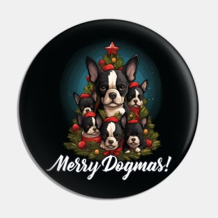 Merry Dogmas! Cute Boston Terrier Puppy, Christmas Dog Lover Pin