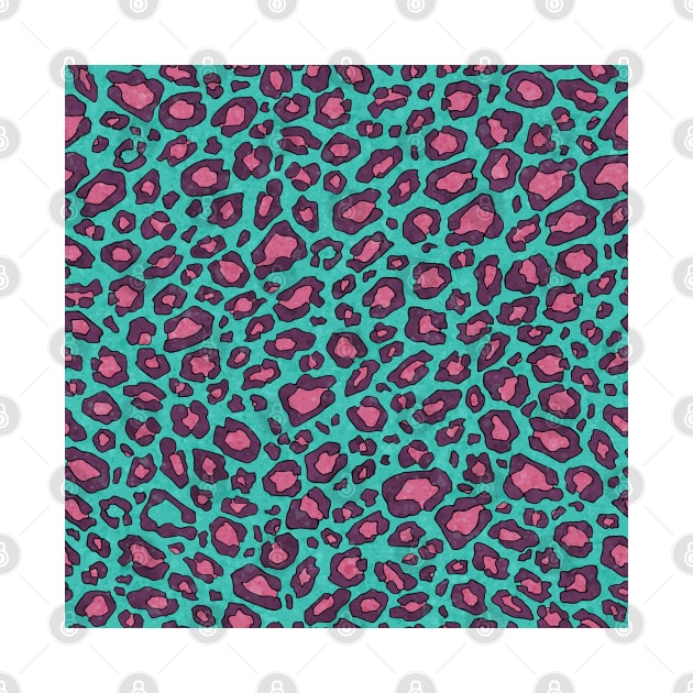 Blue and pink cheetah print pattern, preppy aesthetic by NadiaChevrel