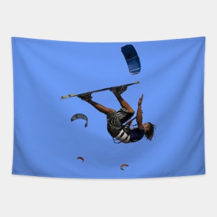 Kitesurfer Somersaulting Color Illustration Tapestry