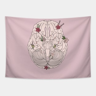 Human brain with flowers Tapestry