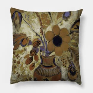 Etruscan Vase with Flowers by Odilon Redon Pillow