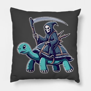 grim reaper ninja riding a turtle Pillow