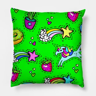 1980's Neck Gator Rainbows Unicorns Donuts Cactus Strawberries Green 80's Neck Gator Pillow