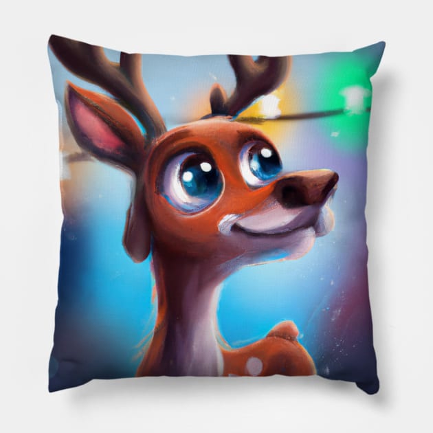 Cute Raindeer Drawing Pillow by Play Zoo