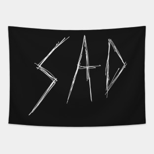 Dark and Gritty Sad Word Text Design (white) Tapestry