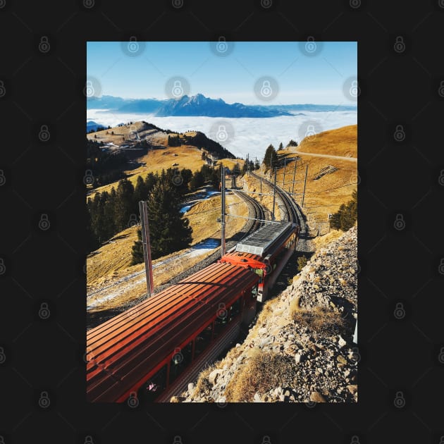 Cogwheel Train on Mount Rigi With Alpine Range in Background by visualspectrum