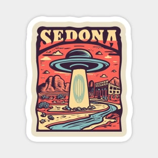 Vintage Retro Sedona UFO Art - Quirky Extraterrestrial Illustration Magnet