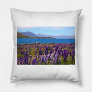 Lake Tekapo and wild flowering lupins Pillow