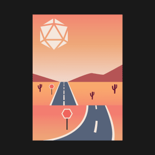 Highway Sunset Polyhedral Dice Sun RPG Landscape T-Shirt