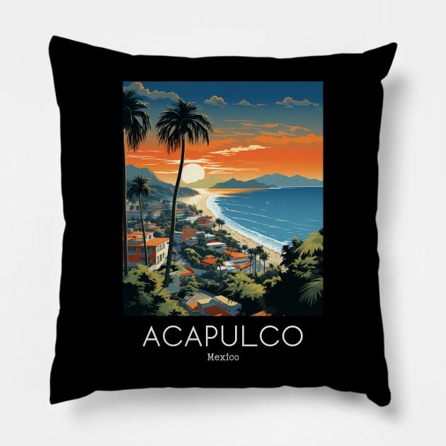 A Vintage Travel Illustration of Acapulco - Mexico Pillow by goodoldvintage