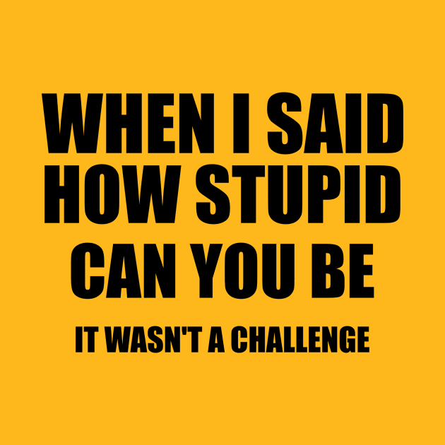 When I Said How Stupid Can You Be It Wasn't A Challenge, gift idea, sarcastic, funny saying by Rubystor