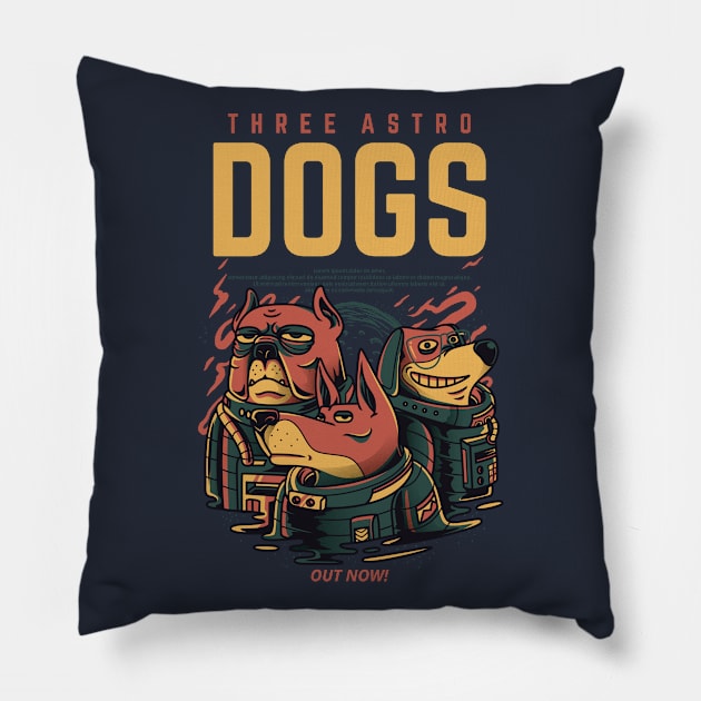 Three Astro Dogs Pillow by teebarclub