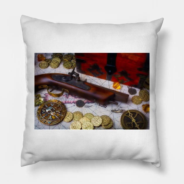 Pirate Chest And Gold Coins Pillow by photogarry