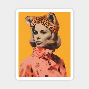 Leopard Woman Portrait Vintage Collage Magnet