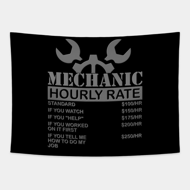 Mechanic Gift, Mechanic Hourly Rate, Gifts for Mechanics, Mechanic, Car Mechanic, Funny Mechanic Hourly Rate, Mechanic Tee, Fathers Day, Funny Dad Gift Tapestry by DESIGN SPOTLIGHT