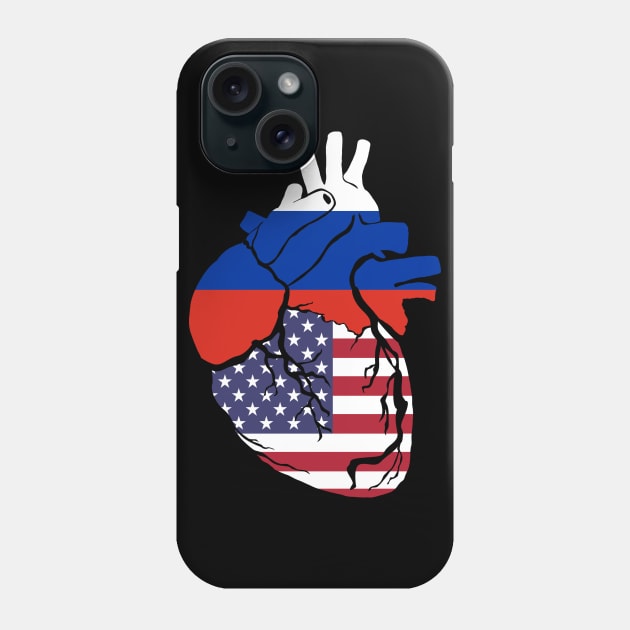 Russia and USA flag heart Phone Case by Bun Art Store