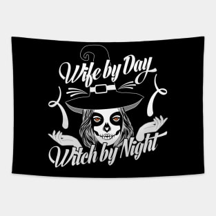 Wife by day witch by night-Halloween t-shirts women Tapestry