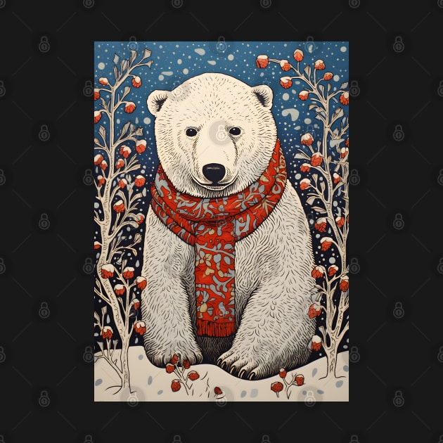 Polar Bear in Scarf Funny Christmas Gift by Ai Wanderer