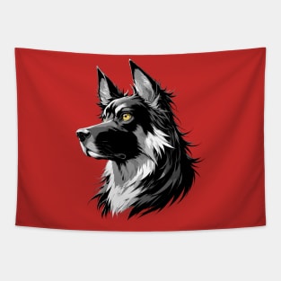 Stunning and Cool Dutch Shepherd Monochrome and Gold Portrait for Father's Day Tapestry