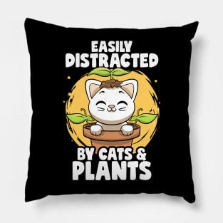 Easily Distracted By Cats & Plants Gardening Garden Botanic Pillow