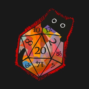 Cute cat behind colorful D20 dice T-Shirt