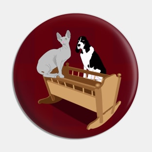 Sfinks Cat, Dog and Cradle Pin