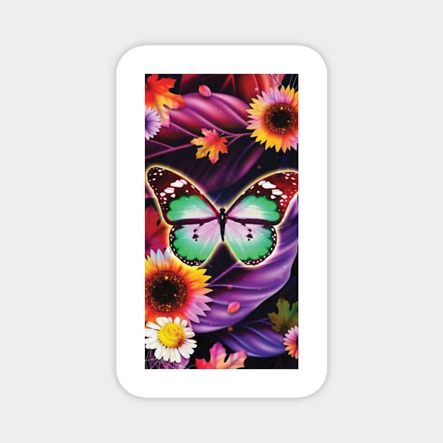 butterfly and flowers Magnet by AWESOME ART