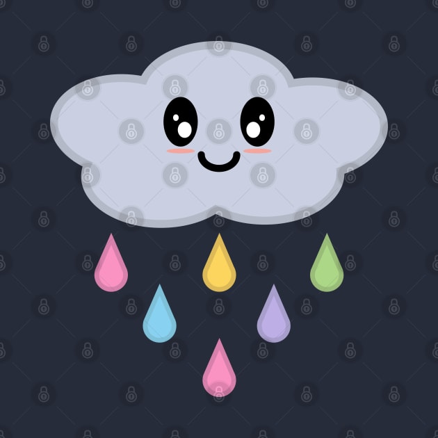 Kawaii Cute Rainbow Raindrop Rain Cloud in Purple by Kelly Gigi