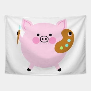 Cute Artist Pig Tapestry