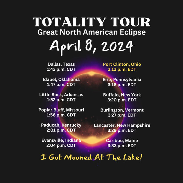 Back Printed Port Clinton Ohio Great American Eclipse Tour April 8, 2024 by Little Duck Designs