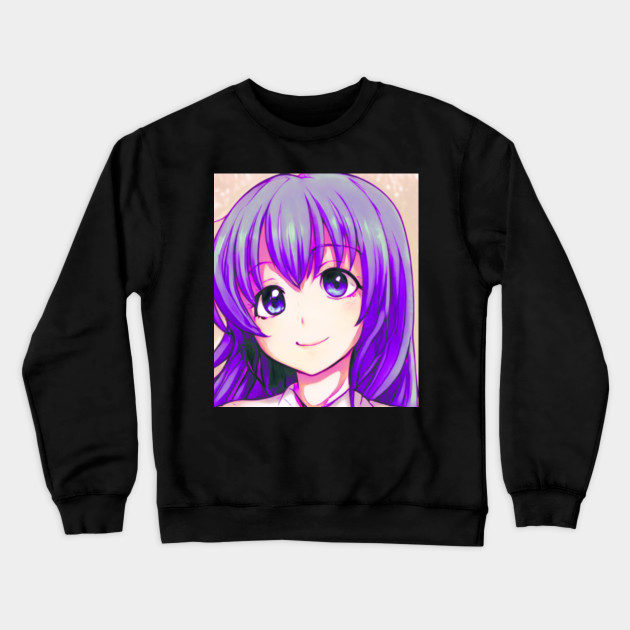 Cute Anime Girl With Purple Hair Anime Girls Crewneck