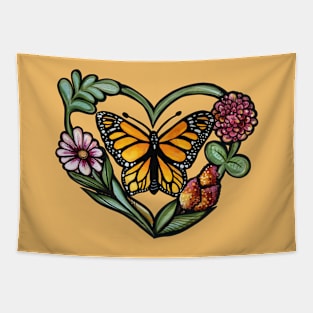 Monarch Butterfly Nature Heart Tapestry