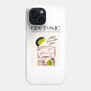 Gin Tonic Retro Poster Order Bar Prints, Vintage Drinks, Recipe, Wall Art Phone Case