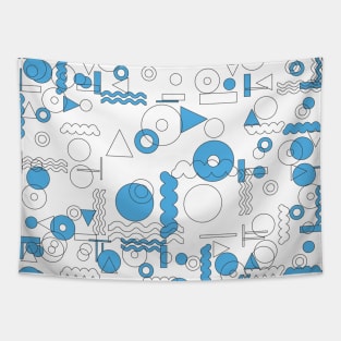 Blue White Geometric Shapes Tapestry