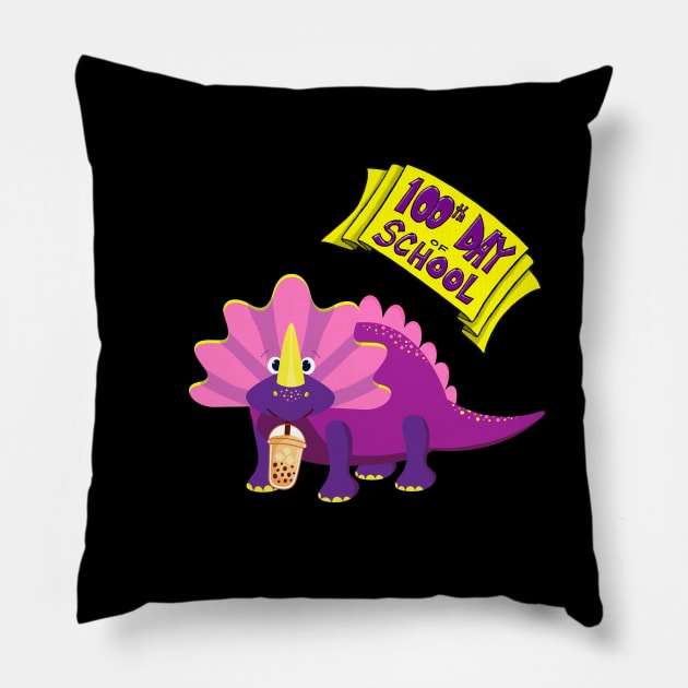 100th Day Of School - 100 Days Smarter dino boba dinosaur Pillow by Trendy_Designs