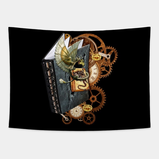 Steampunk-Art Dragon storybook & wheels shirt Tapestry by Nadine8May