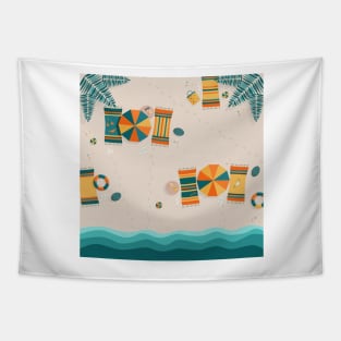 Sandy beach, top view, summer illustration Tapestry