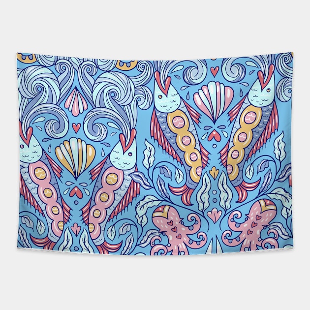 Blue Fish/ Sea Life Pattern Tapestry by SomebodyArts